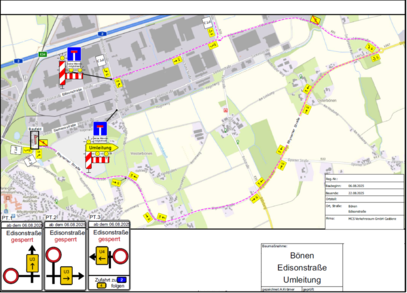 Vollsperrung der Edisonstraße- Umleitungsplan